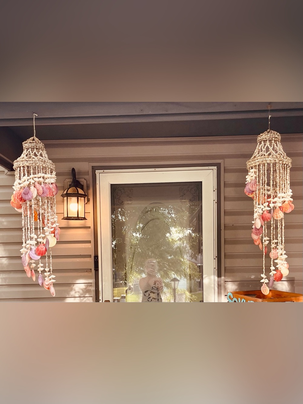 Handmade Beige and Pink Shell Chandelier - Decorative Porch Hanging